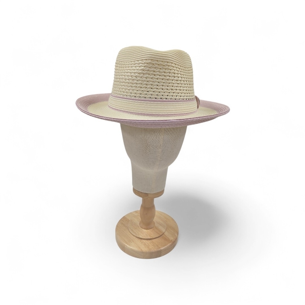 STACY ADAMS "TYRONE" POLY BRAIDED PINCH FRONT LAVENDER/ CREAM MENS FEDORA HAT. - Picture 2 of 7
